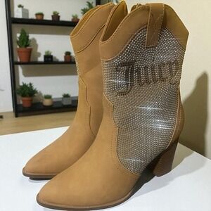 Juicy couture Rhinestone Cowboy Boots Heeled Ankle Booties Western Style Size 8